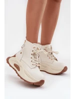 Dámské kožené boty GOE – světle béžové, zateplené, na platformě