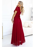 635-10 MELANIA – dlouhé lesklé svatební šaty s výstřihem a krátkými rukávy – světle vínová 635-10 MELANIA – dlouhé lesklé svatební šaty s výstřihem a krátkými rukávy – světle vínová