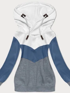 Bilo-světle modro-šedá hrubší trojbarevná dámská mikina (2303)