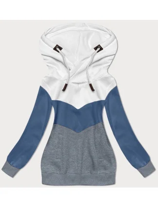 Bilo-světle modro-šedá hrubší trojbarevná dámská mikina (2303)