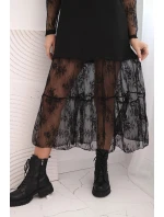 Dámské šaty s tylovým spodkem a rukávy černá