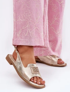 Elegantní Dámské Sandály Na Plochém Podpatku S Ozdobou S.Barski KV51-082 Zlaté