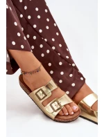 Dámské sandály na korkové platformě s přezkami zlaté Vesina