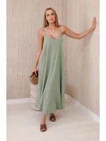 Mušelínové šaty na ramínka světlá khaki