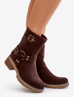Dámské boty na nízkém podpatku se sponami hnědé Zudra