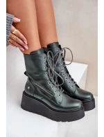 Kožené Botky Workery Na Platformě A Klínu Maciejka 06676-09 Zelené