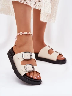 Dámské Pantofle S Přezkami Na Platformě Béžové Elamas