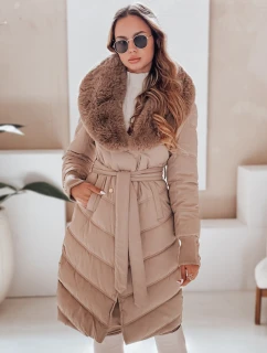 Dámská prošívaná zimní bunda s kožešinou FashionStreet camel TY5077