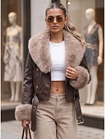 Dámská zimní kožená bunda s kožešinou, hnědá, FashionStreet TY5979 Dámská zimní kožená bunda s kožešinou, hnědá, FashionStreet TY5979