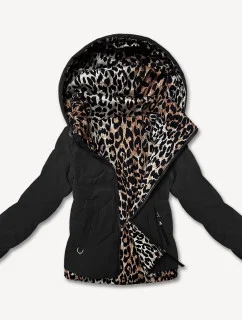 Černá krátká volná dámská bunda s panteřím motivem Miss TiTi (25898)