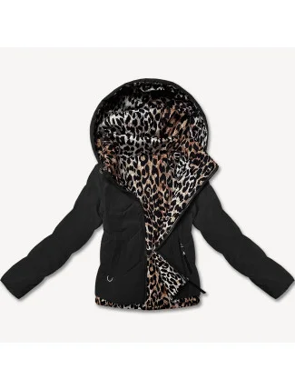 Černá krátká volná dámská bunda s panteřím motivem Miss TiTi (25898)