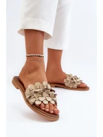 Zazoo 40381 Dámské Kožené Žabky Na Ploché Podrážce Beige