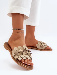 Zazoo 40381 Dámské Kožené Žabky Na Ploché Podrážce Beige