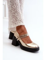 Eko Kožené Lodičky Na Masivním Podpatku Zlaté Halmina Eko Kožené Lodičky Na Masivním Podpatku Zlaté Halmina