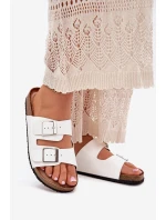 Dámské Pantofle Na Korkové Platformě S Přezkou Bílé Evisolla