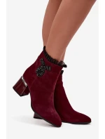 Semišové kožené dámské kotníkové boty na podpatku s ozdobou vyhřívané D&A MR52-127 bordó Semišové kožené dámské kotníkové boty na podpatku s ozdobou vyhřívané D&A MR52-127 bordó