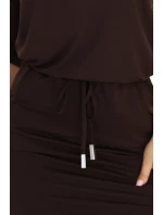13-169 Sportovní midi šaty s kapsami a zavazováním v pase - čokoládově hnědé