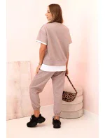 Dámská máslová souprava s krátkým rukávem a kalhotami béžový melír