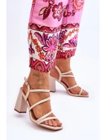 kožené sandály na podpatku Béžove Florentina