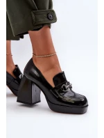 Lakované dámské polobotky na podpatku černé D&A MR38-906