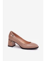 Kožené Lakované Lodičky Na Podpatku Vinceza 91130 Béžové