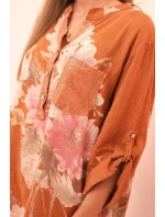 Dámská bavlněná blůza s květinovým vzorem a knoflíky rudá