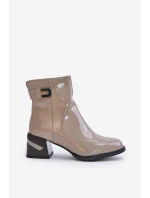 Lakované Boty Na Podpatku Zateplené MR880-093 Šedé Lakované Boty Na Podpatku Zateplené MR880-093 Šedé