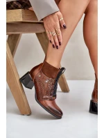 Zazoo 60503 Kožené boty na podpatku zateplené hnědé