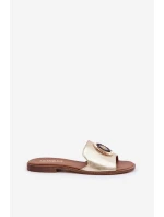 Kožené sandály s ozdobou na plochém podpatku Zazoo 3047/O zlaté