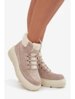 Semišové zimní boty pro ženy s kožíškem na platformě Vinceza 95354 béžové