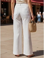 Dámské lněné kalhoty s širokými nohavicemi bílé FashionStreet UY3081
