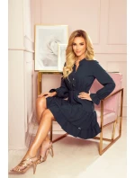 332-1 Šaty s volánky a zlatými knoflíky - BOTTLE GREEN