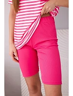 Dámský viskózový pruhovaný komplet s krátkým rukávem a šortkami fuchsiová Dámský viskózový pruhovaný komplet s krátkým rukávem a šortkami fuchsiová