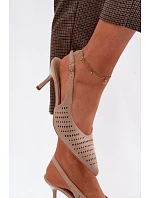 Dámské síťované sandály na podpatku z umělé semiše Béžové Torielle