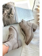 Dámské boty Vinceza – béžové, kožené, s blokovým podpatkem