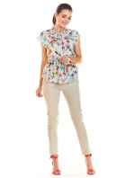 Dámská halenka M194 Ecru s květy - Infinite You Dámská halenka M194 Ecru s květy - Infinite You