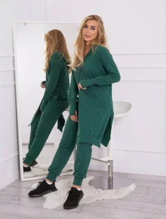 Mikinová souprava s delší stranou tmavě zelená