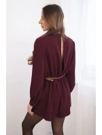 Elegantní dámský overal s páskem a dlouhým rukávem bordový