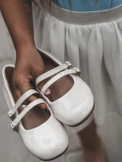 Lakové dětské baletky s proužky béžové Margenis