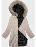 Černo-béžová dámská oboustranná zimní bunda s kapucí (B8203-1046)