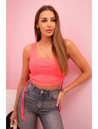 Dámská žebrovaná halenka se zavazováním na bocích růžový neon Dámská žebrovaná halenka se zavazováním na bocích růžový neon