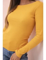 Dámská bavlněná blůza s dlouhým rukávem a lodičkovým výstřihem musztardová Dámská bavlněná blůza s dlouhým rukávem a lodičkovým výstřihem musztardová