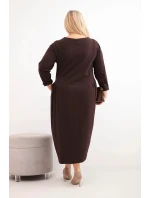 Dámská sukýnka Plus Size bavlněná s dlouhým rukávem a nařasením v pase hnědá