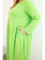 Dámská sukně Plus Size bavlněná s dlouhým rukávem a nařasením v pase světle zelená
