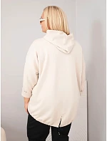 Dámská mikina Plus Size z viskózy s kapucí a ozdobnými proužky béžová Dámská mikina Plus Size z viskózy s kapucí a ozdobnými proužky béžová