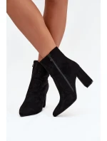 Zateplené dámské boty na podpatku z eko semiše černé Pralina
