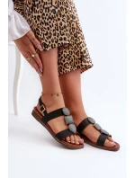 Dámské ploché sandály s ozdobami Sergio Leone Black Dámské ploché sandály s ozdobami Sergio Leone Black