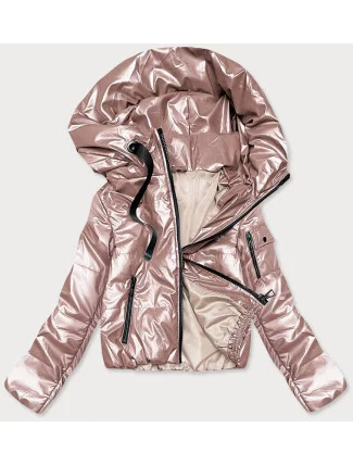 Krátká dámská bunda v perleťově růžové barvě (B8138-51)