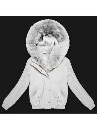 Krátká bílá bunda s kožešinovou podšívkou S'West (B8506-26)
