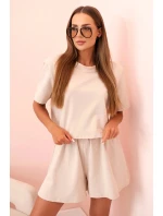 Dámský bavlněný komplet s širokými šortkami béžový
